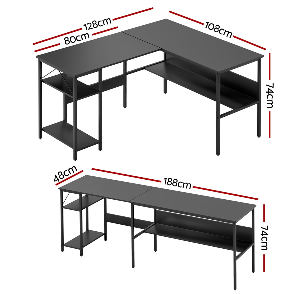 Halston L-Shape Computer Desk with Open Shelf – Black – 128 cm