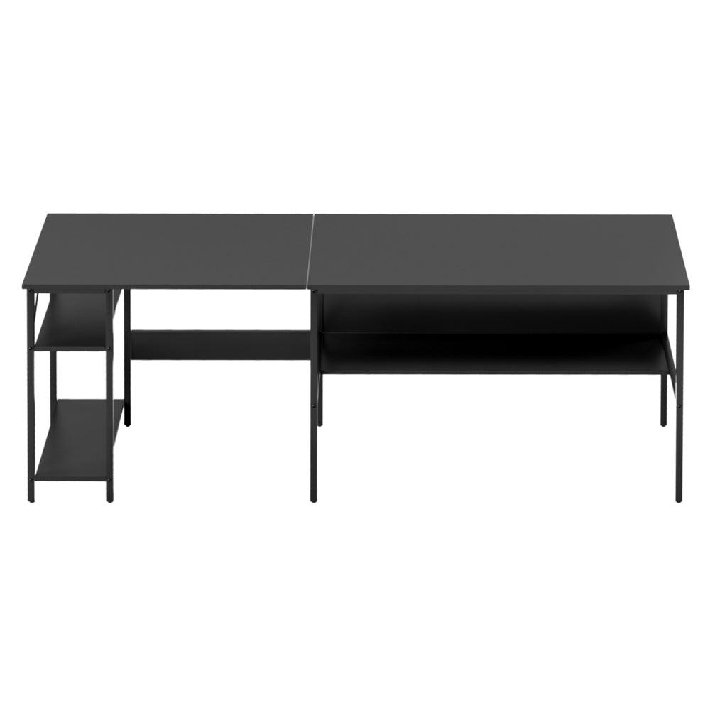 Halston L-Shape Computer Desk with Open Shelf – Black – 128 cm