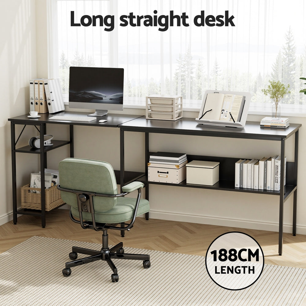 Halston L-Shape Computer Desk with Open Shelf – Black – 128 cm