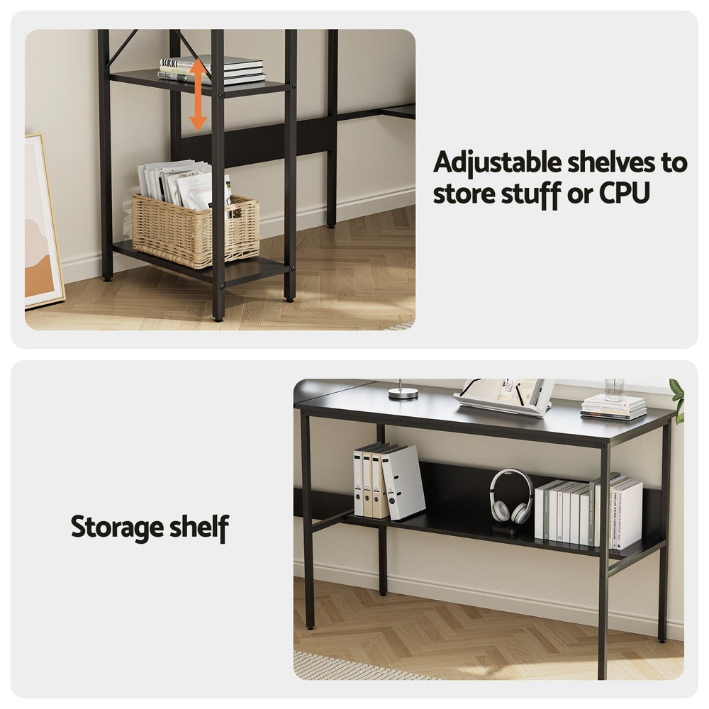 Halston L-Shape Computer Desk with Open Shelf – Black – 128 cm