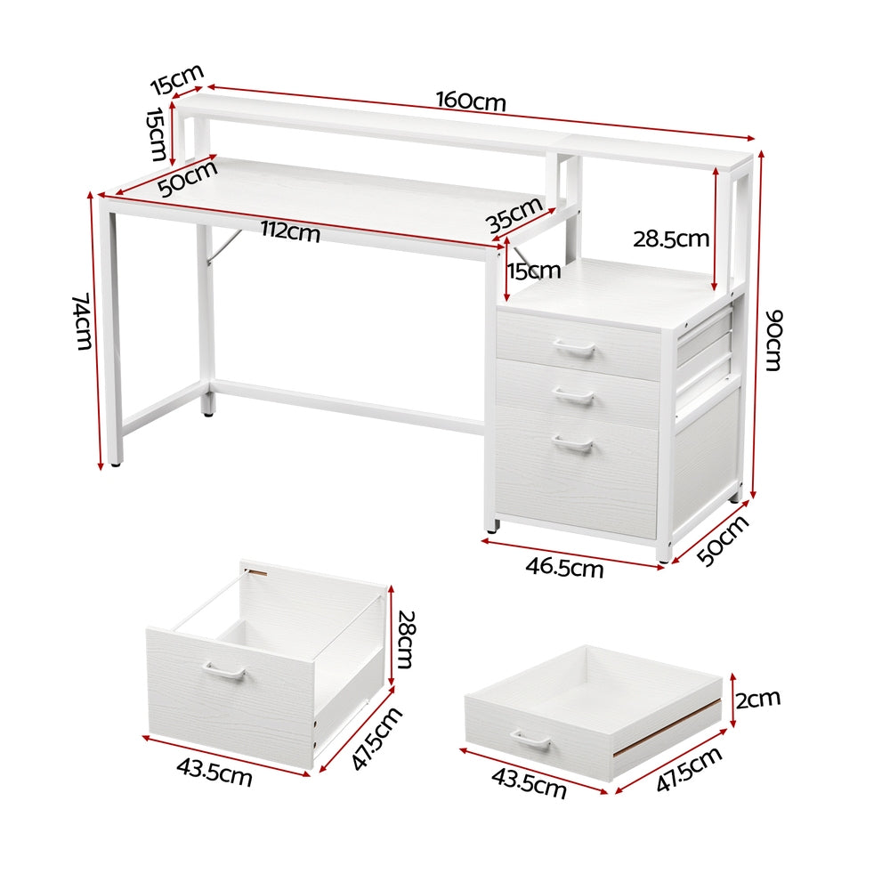 Hudson Storage Desk with Drawers – White – 160 cm