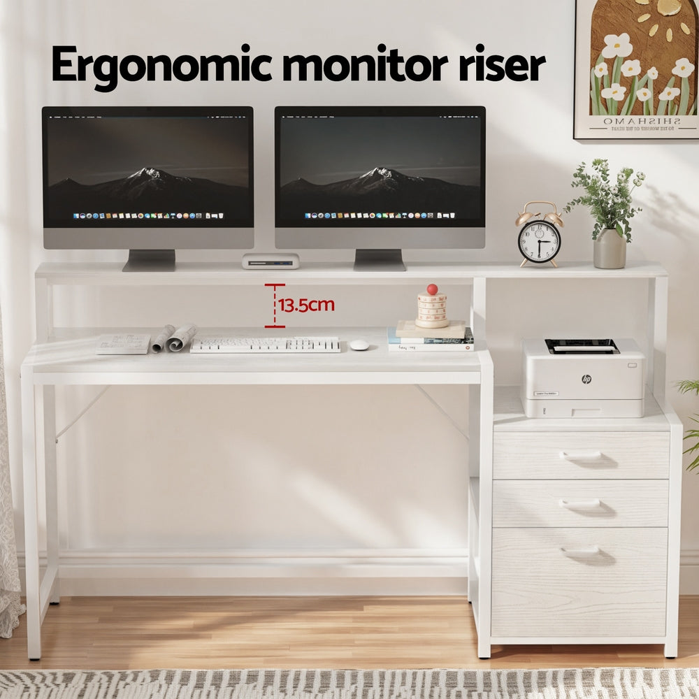 Hudson Storage Desk with Drawers – White – 160 cm