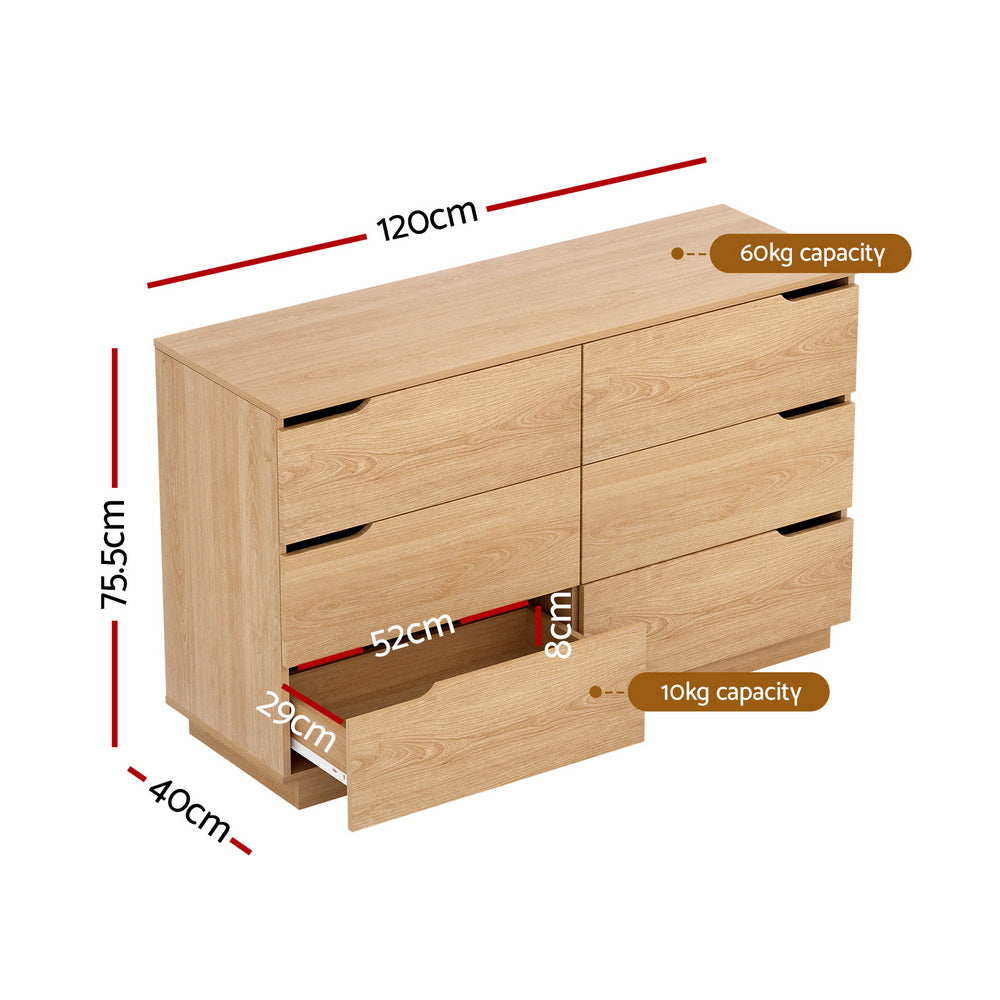 Rowan 6 Drawer Lowboy – Pine – 120 cm