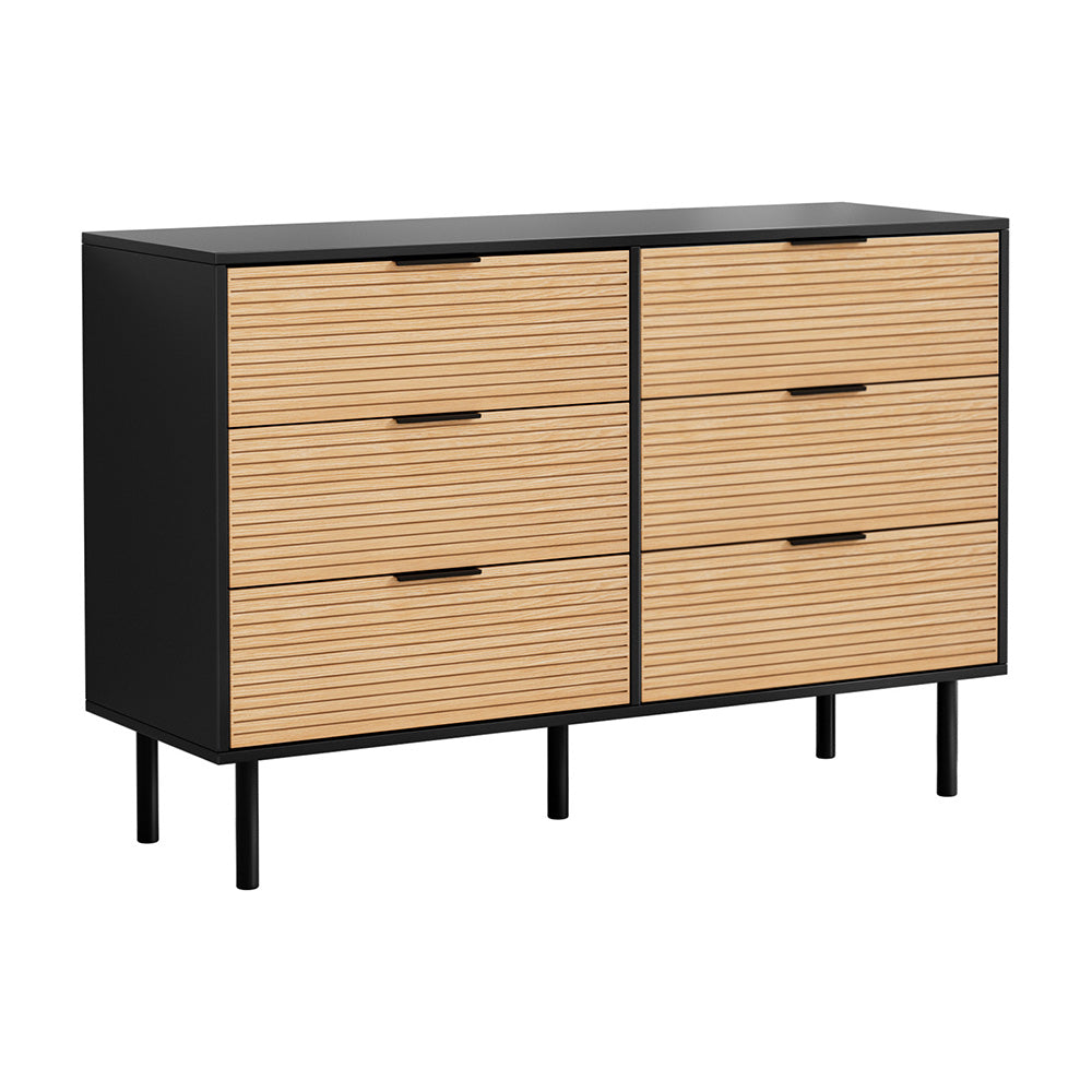 Linden 6 Chest of Drawers Dresser Table Black&Pine