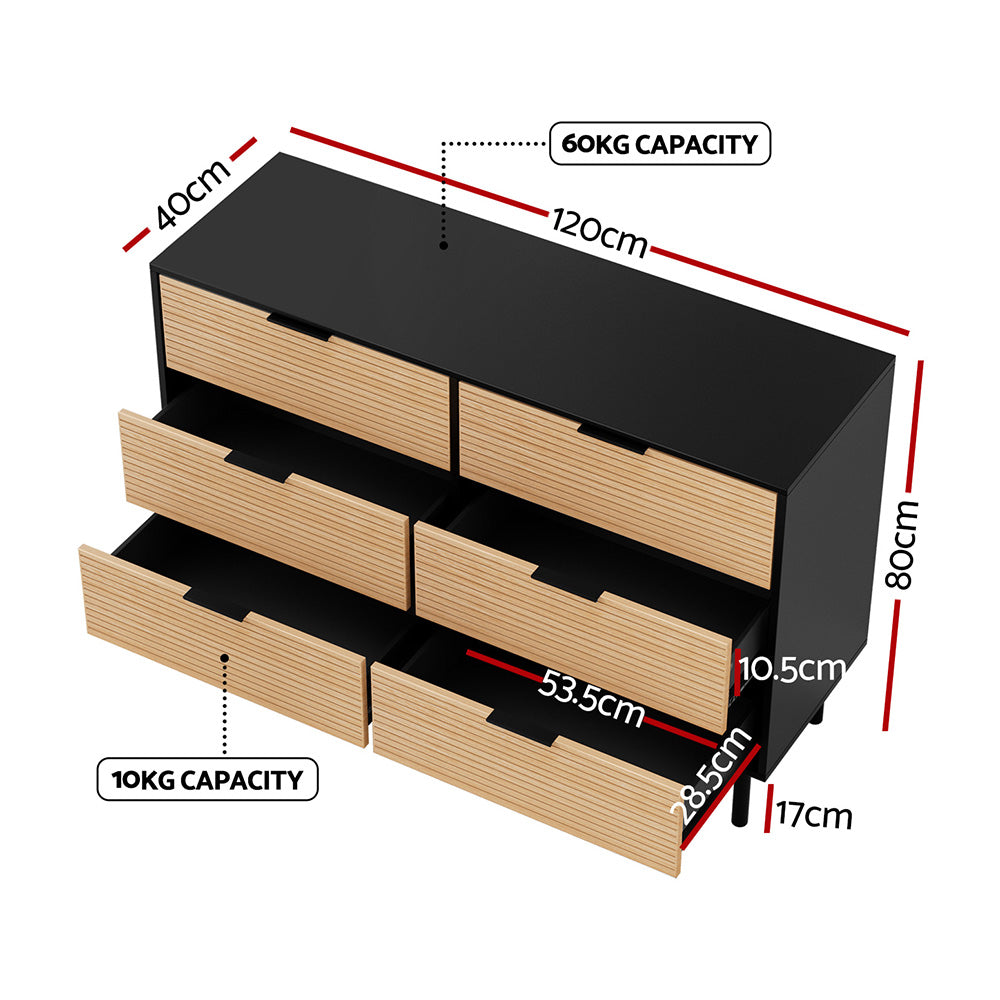 Linden 6 Drawer Lowboy – Black & Pine – 120 cm