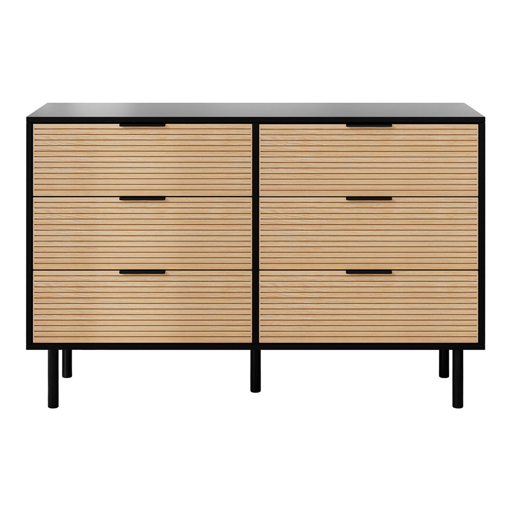 Linden 6 Drawer Lowboy – Black & Pine – 120 cm