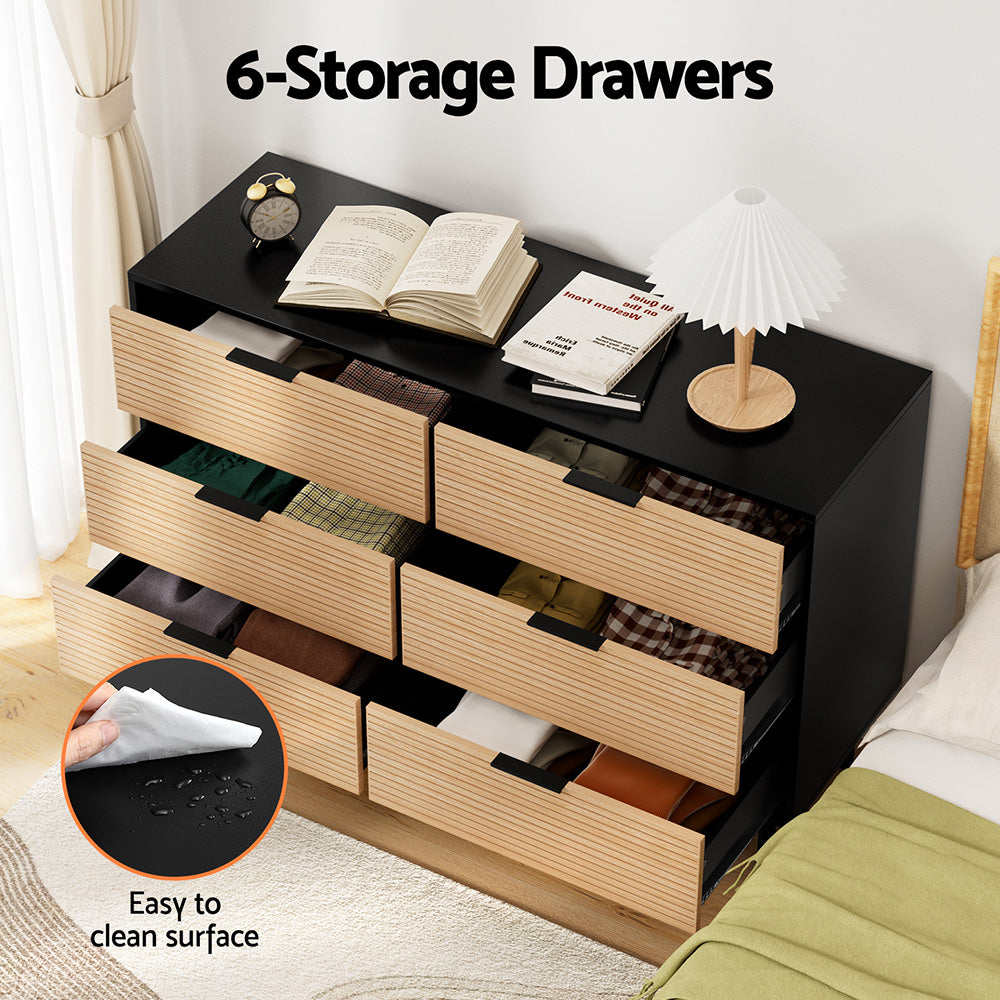 Linden 6 Drawer Lowboy – Black & Pine – 120 cm