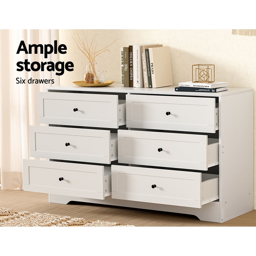 Leif 6 Drawer Lowboy – White – 120 cm