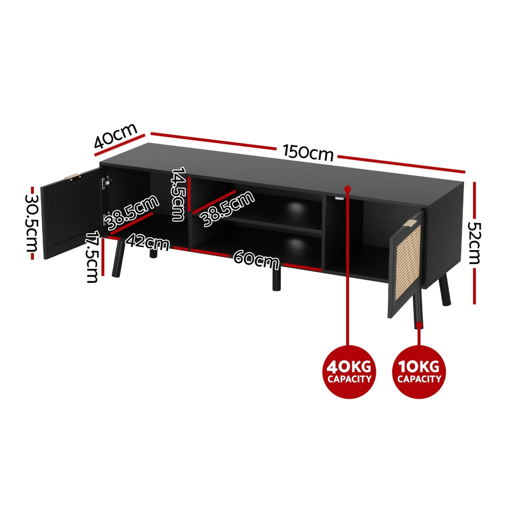Cove TV Unit Storage Cabinet – Black – 150 cm
