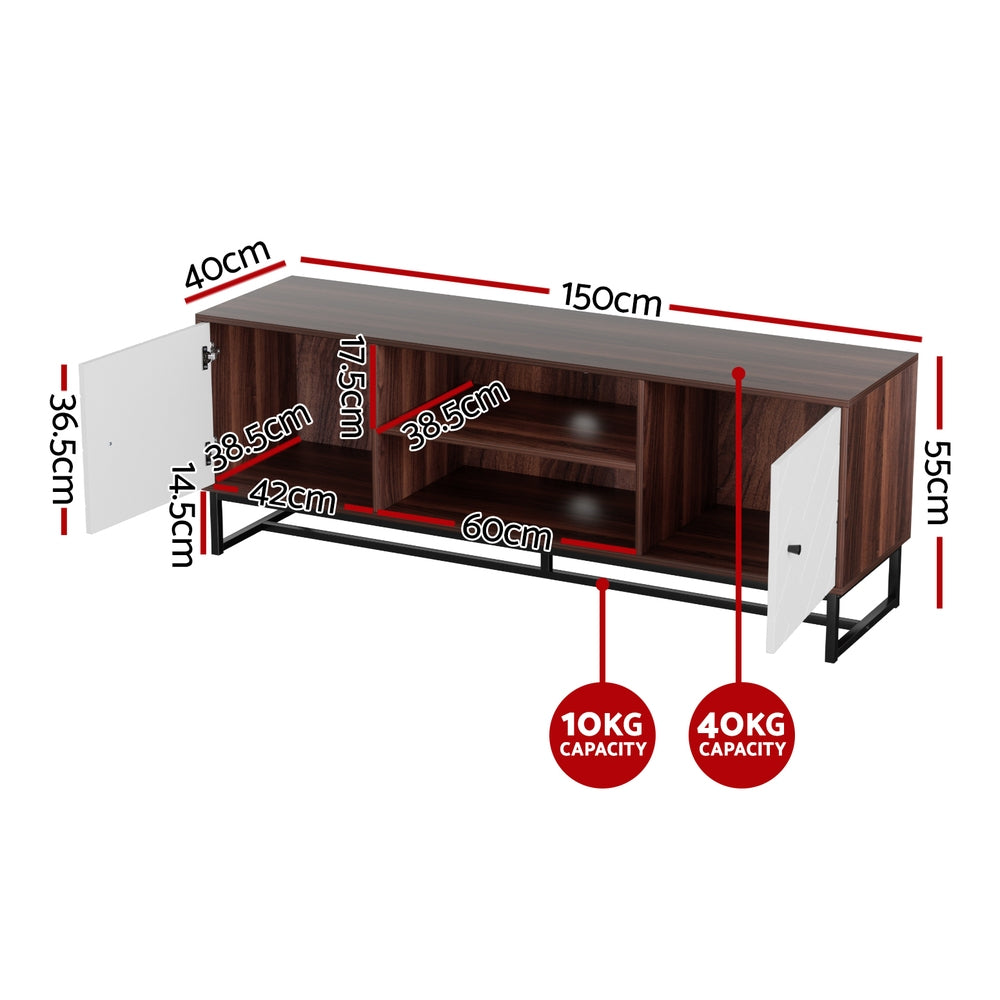Cove TV Unit Storage with Shelves – White & Oak – 150 cm