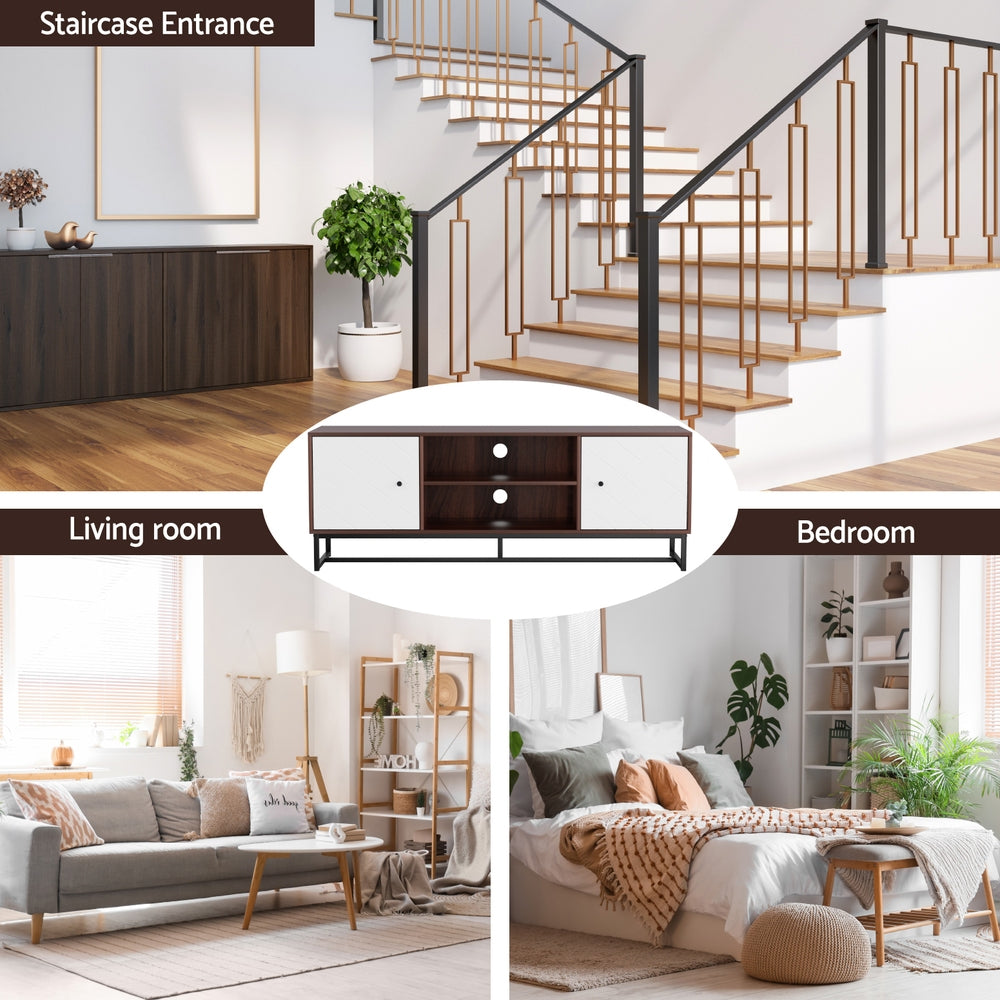 Cove TV Unit Storage with Shelves – White & Oak – 150 cm