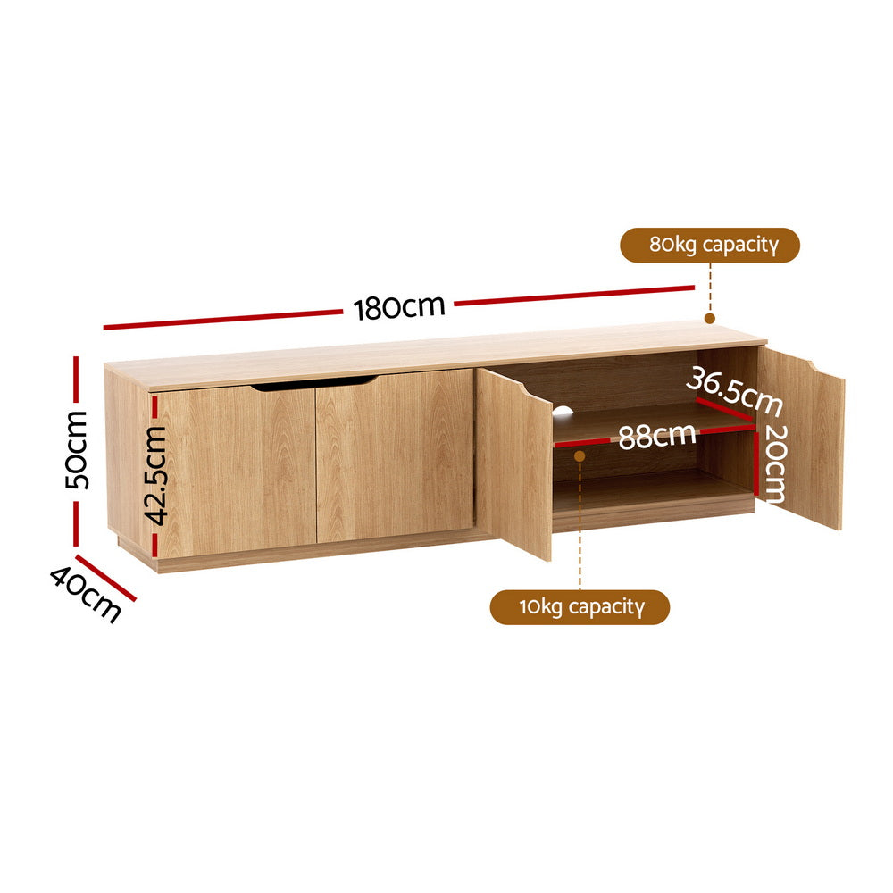 Linden TV Unit Entertainment Storage Cabinet – Pine – 180 cm