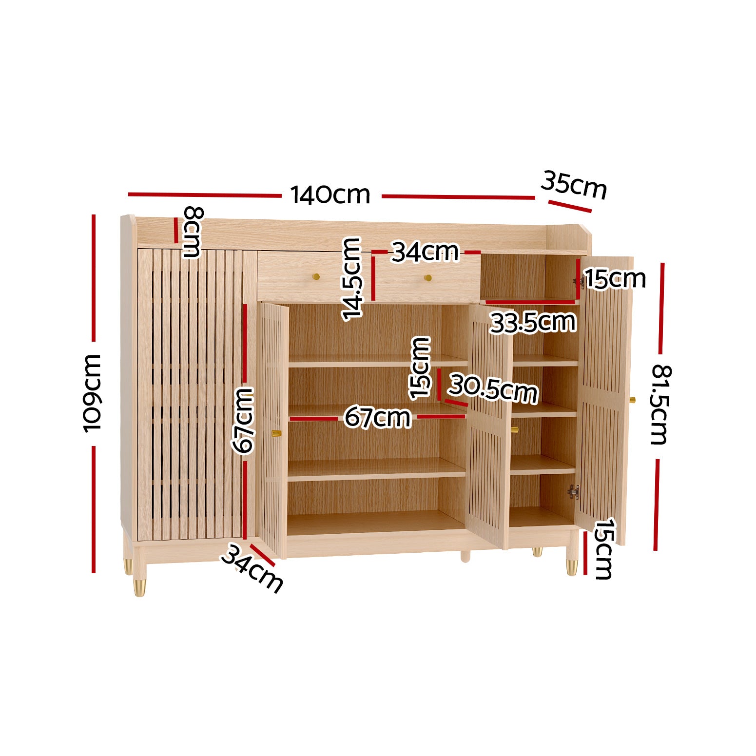 Alderon Shoe Storage Cabinet – Pine – 26 Pairs
