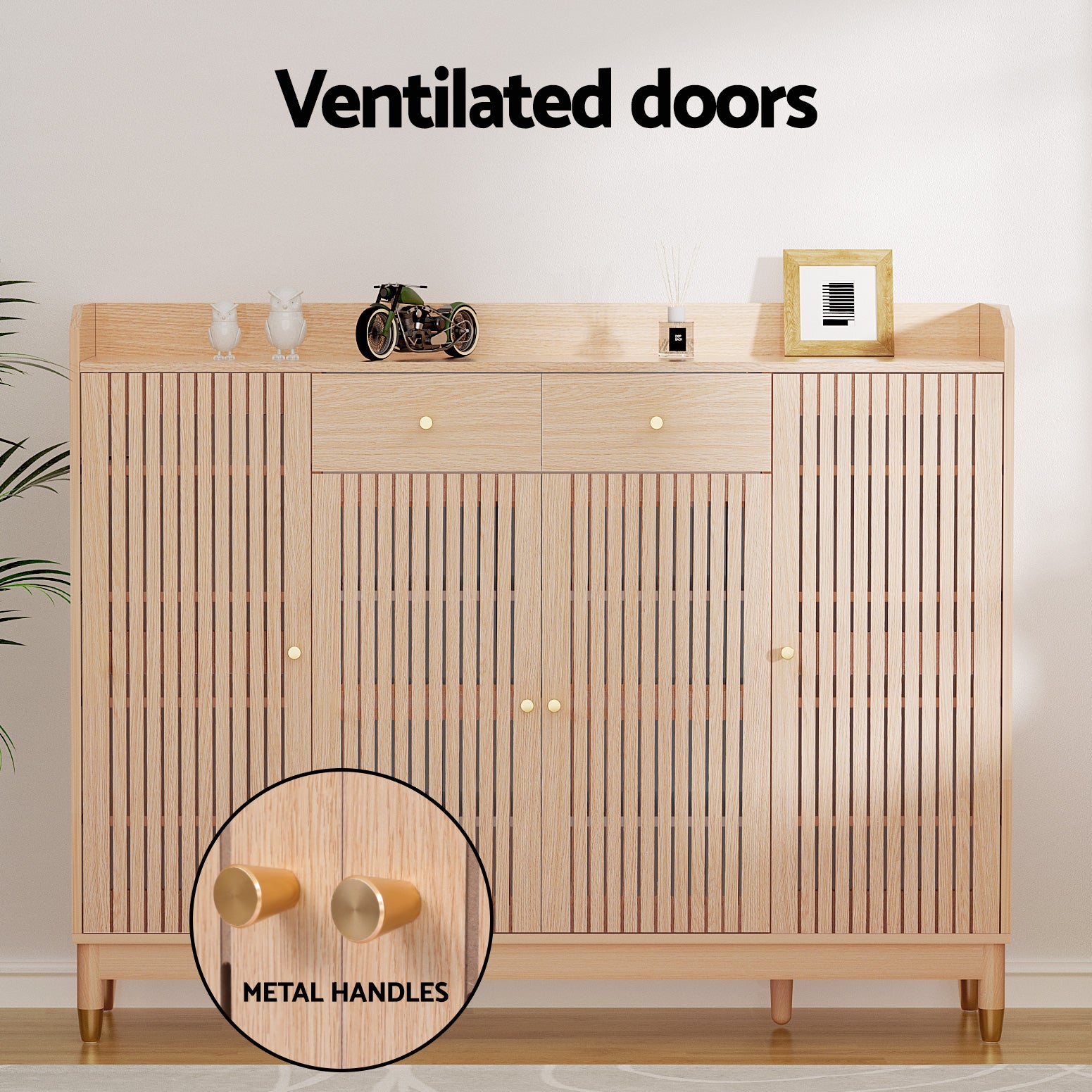 Alderon Shoe Storage Cabinet – Pine – 26 Pairs