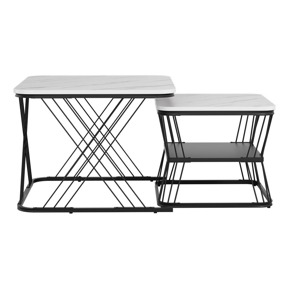 Alderon Nesting Coffee Tables – Marble Effect – Set of 2