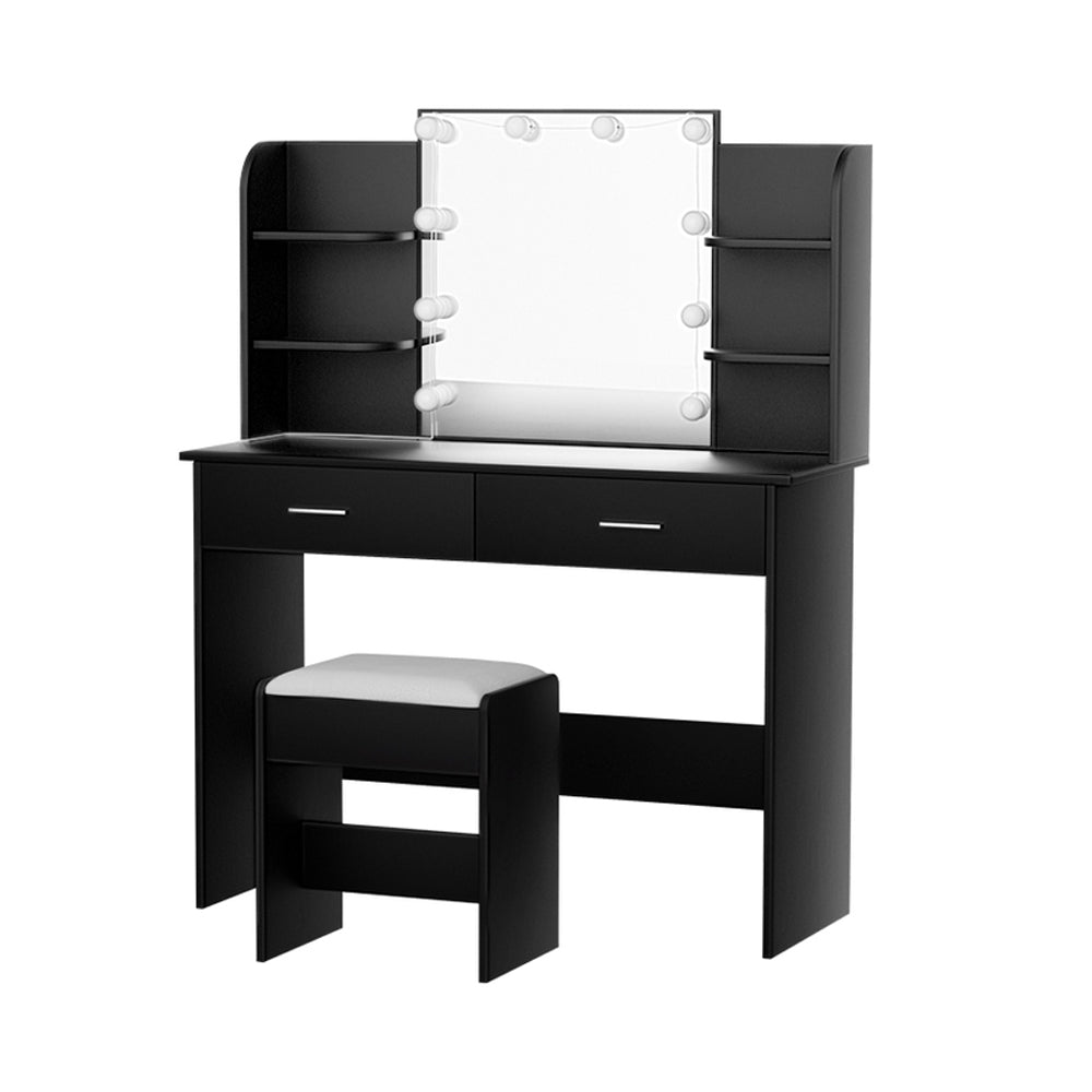 Dulcea LED Dressing Table with Stool – Black – Standard