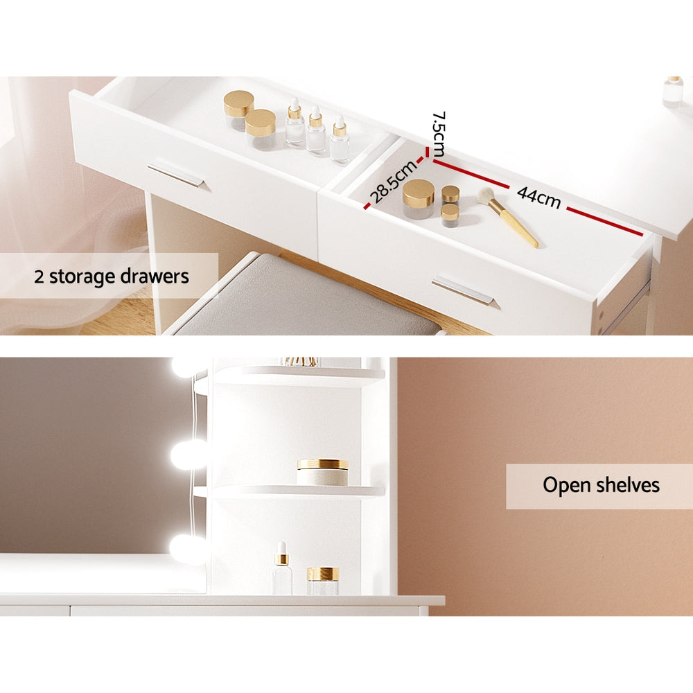 Dulcea LED Dressing Table with Stool – White – Standard