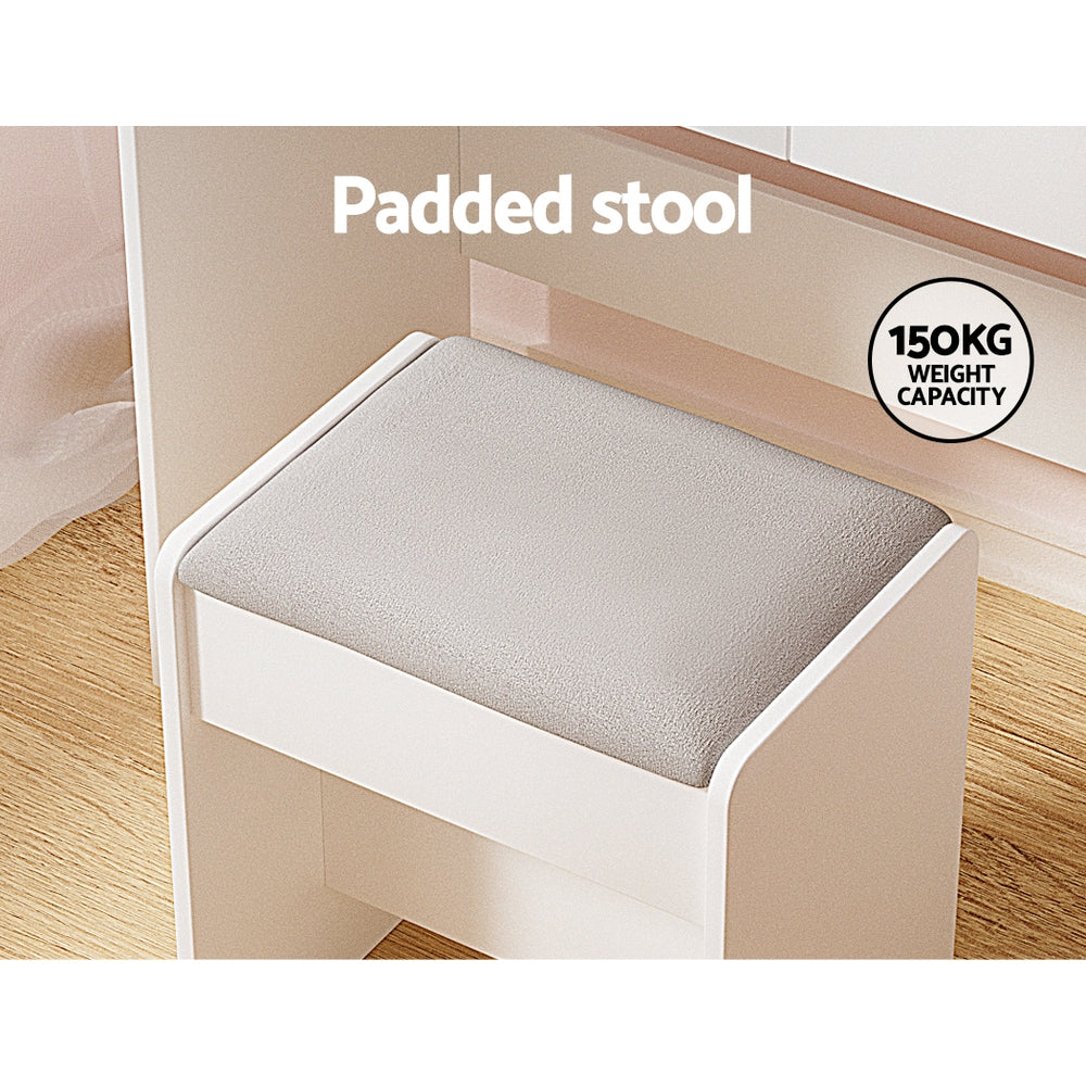 Dulcea LED Dressing Table with Stool – White – Standard