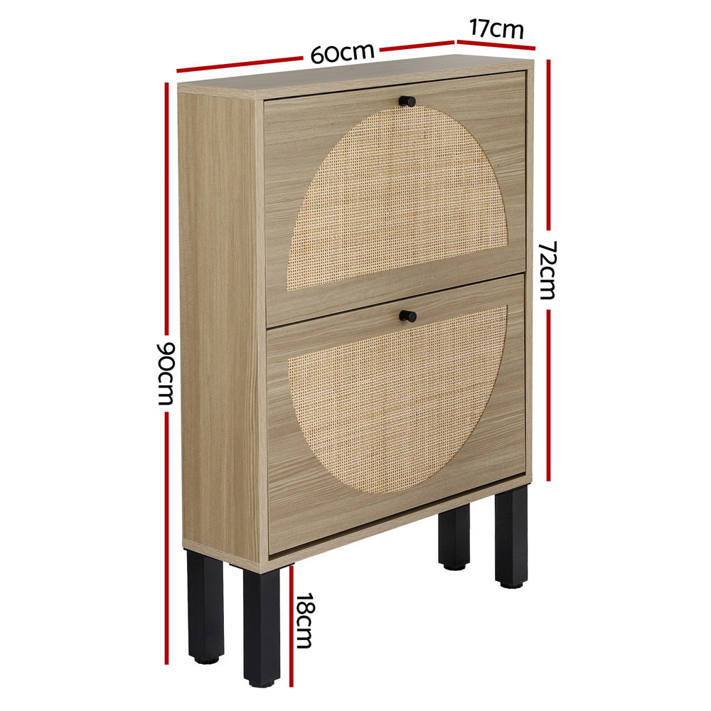 Lunar Rattan Shoe Cabinet – Pine & Black – 6 Pairs