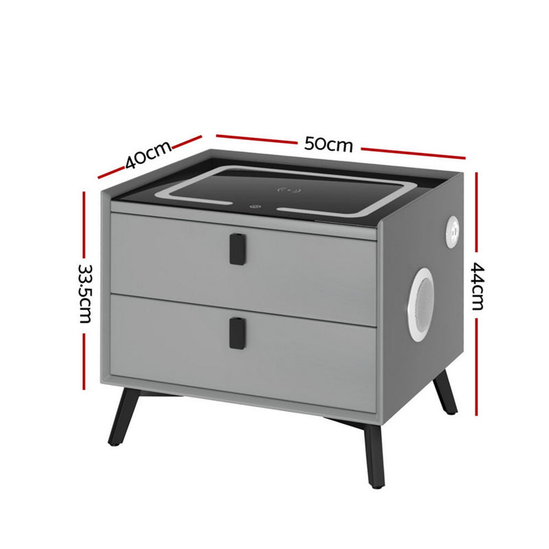Smart Bedside Table with Wireless Charging – Grey