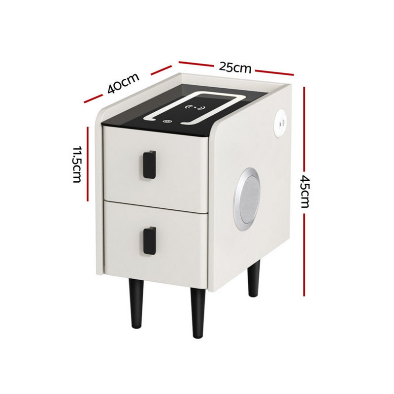 Smart Bedside Table with Wireless Charging – AIDA White