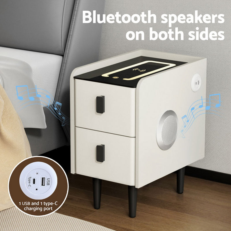 Smart Bedside Table with Wireless Charging – AIDA White