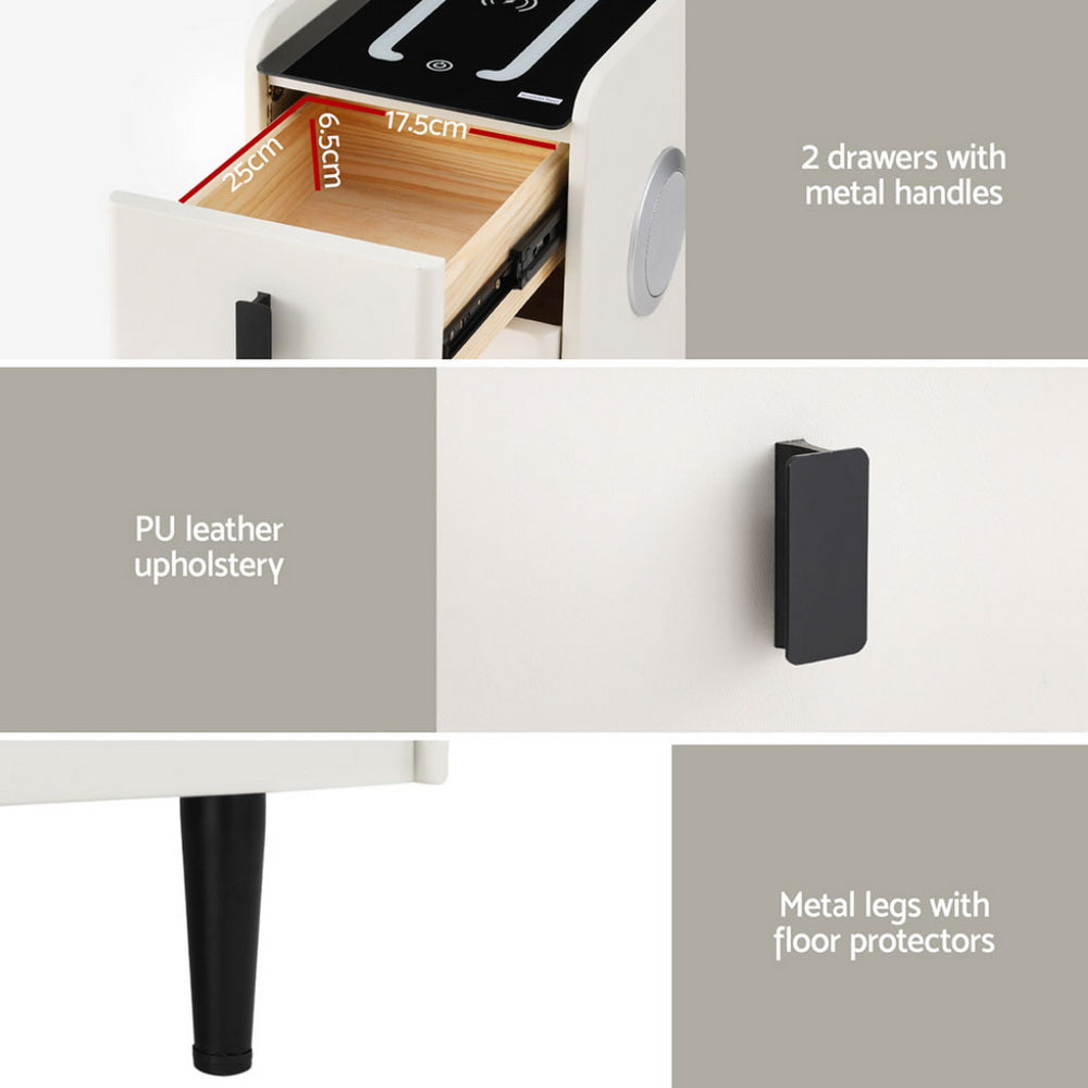 Aida Smart Bedside Table – White – 40 cm