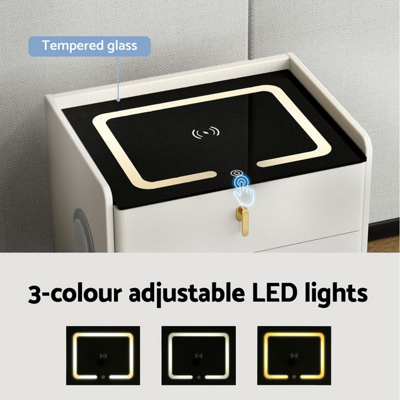 Bedside Table – Wireless Charging, White