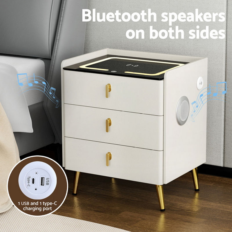 Bedside Table – Wireless Charging, White