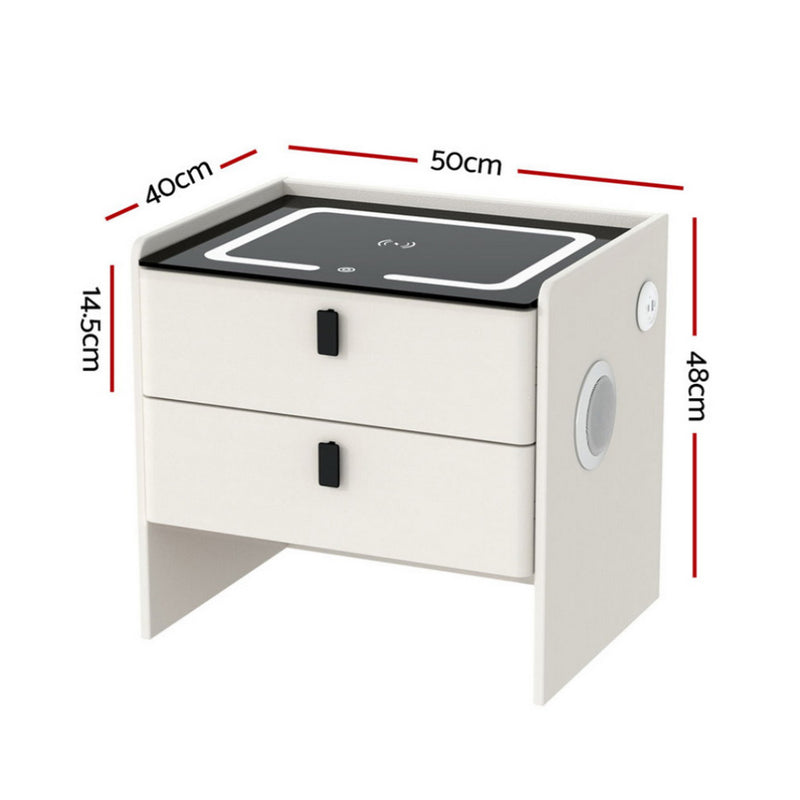 Smart Bedside Table – Wireless Charging, White