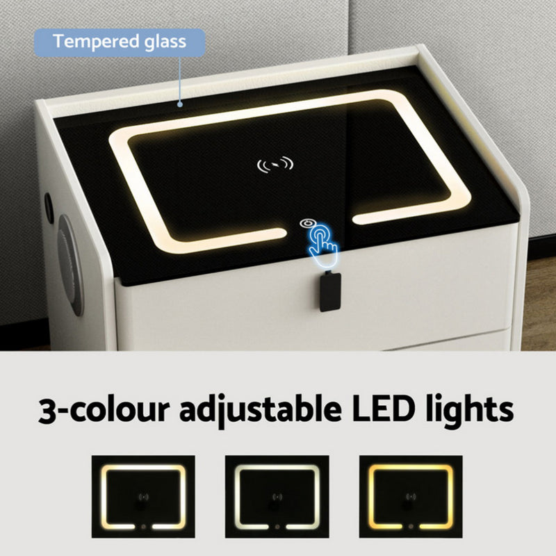 Smart Bedside Table – Wireless Charging, White