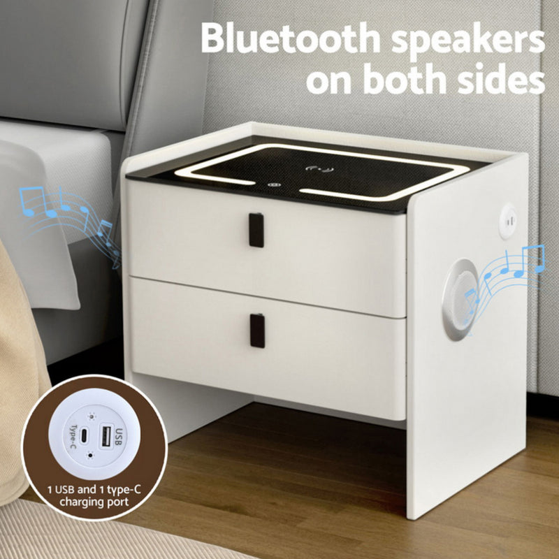 Smart Bedside Table – Wireless Charging, White