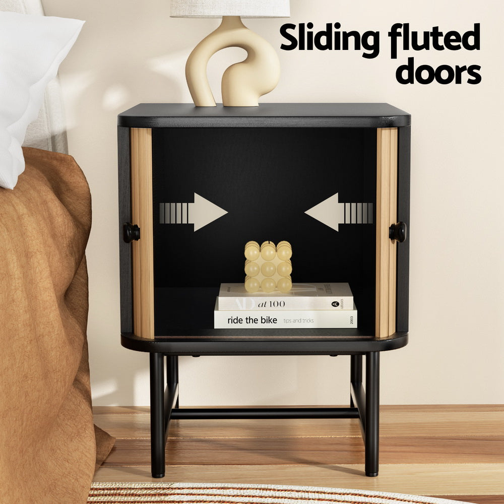 Boris Bedside Table – Pine – Sliding Doors