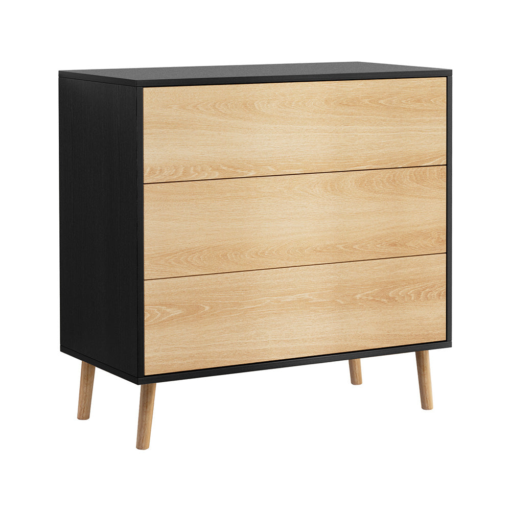 Atlas 3 Chest of Drawers Dresser Table Black&Pine