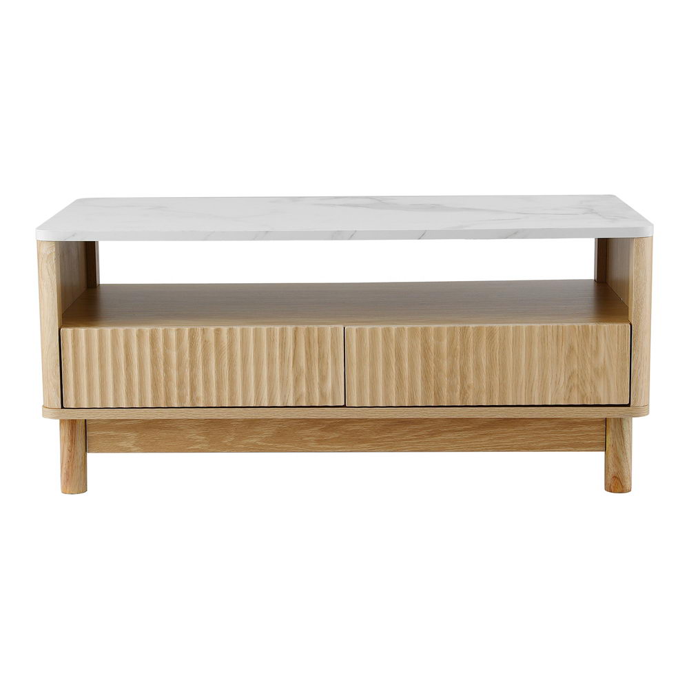 Fluted Marble Coffee Table – White – 90 cm