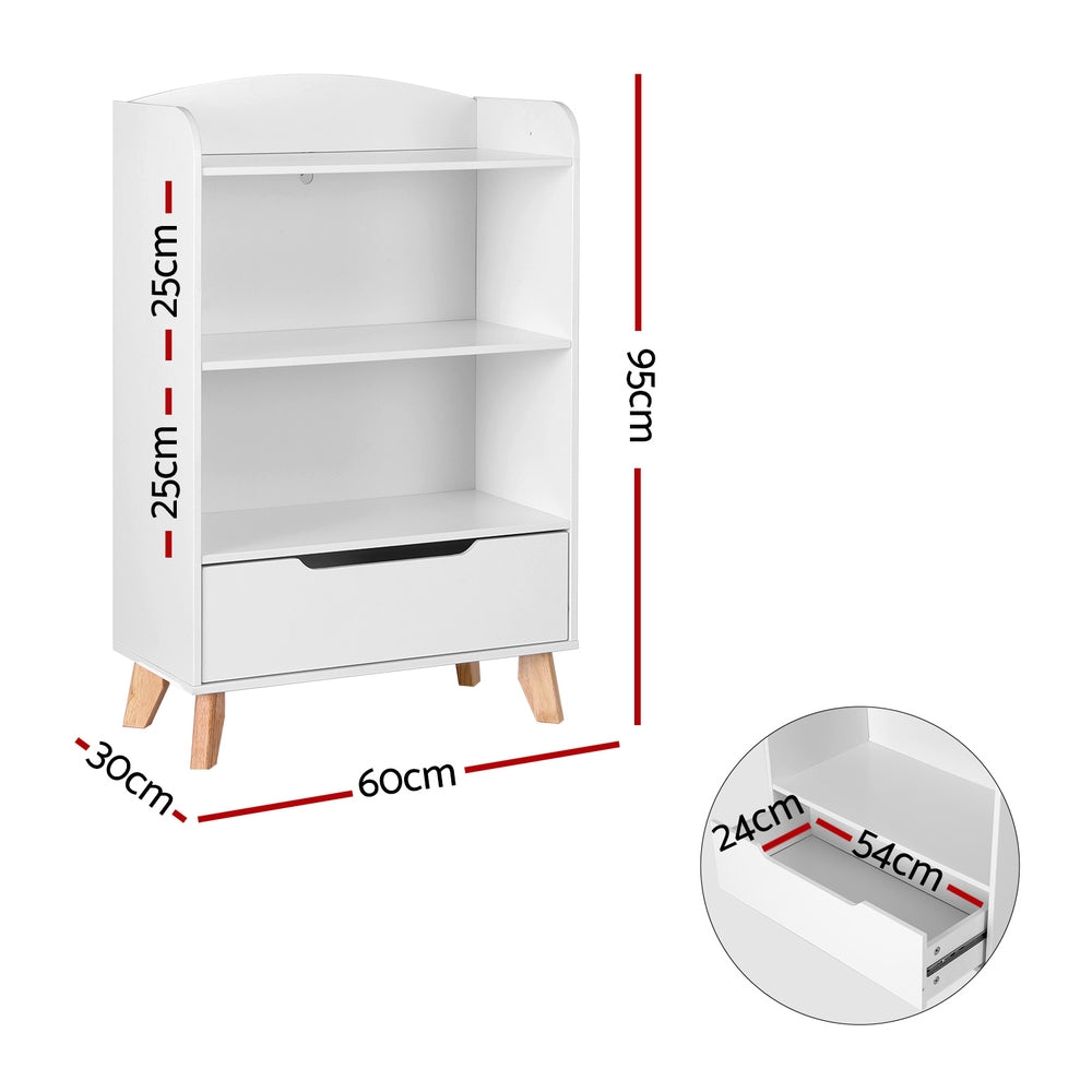 Bellmont Kids Bookshelf with Drawer – White – 3 Tier