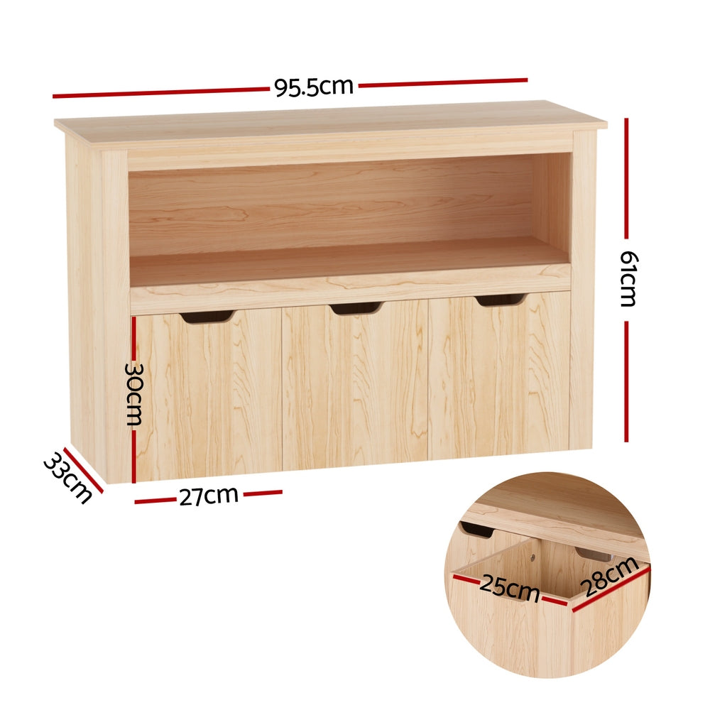 Kellan Kids Bookshelf with 3 Drawers – White – 95 cm