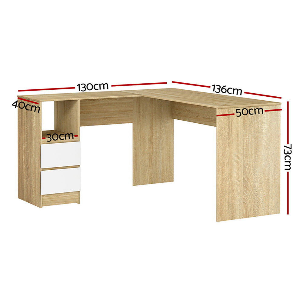 Byron Computer Desk with Drawer – Oak & White – 136 cm