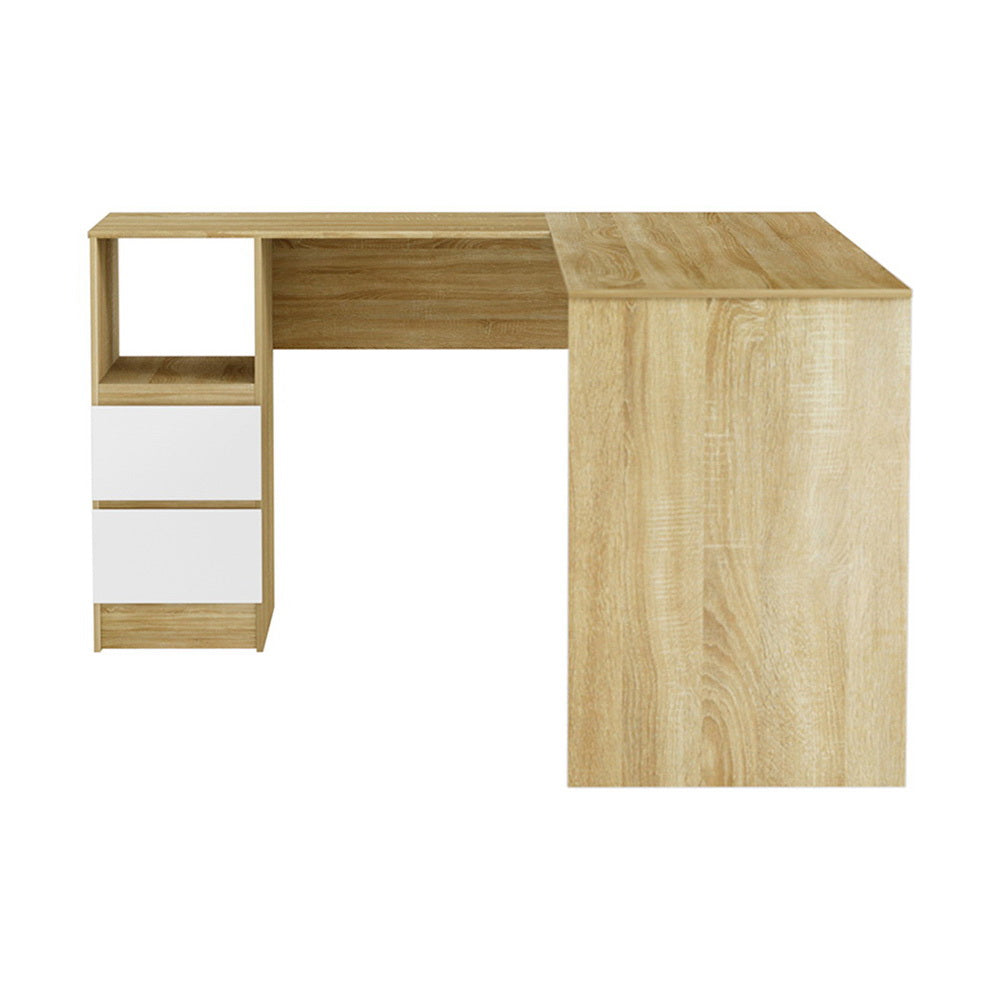 Byron Computer Desk with Drawer – Oak & White – 136 cm