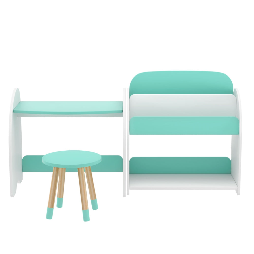 Finnley Kids Bookshelf with Table & Chair Set – White & Green
