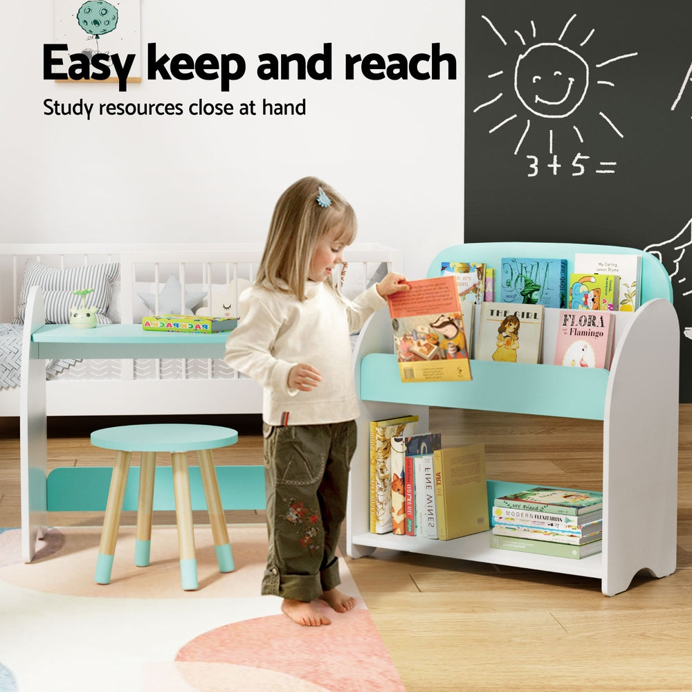 Finnley Kids Bookshelf with Table & Chair Set – White & Green