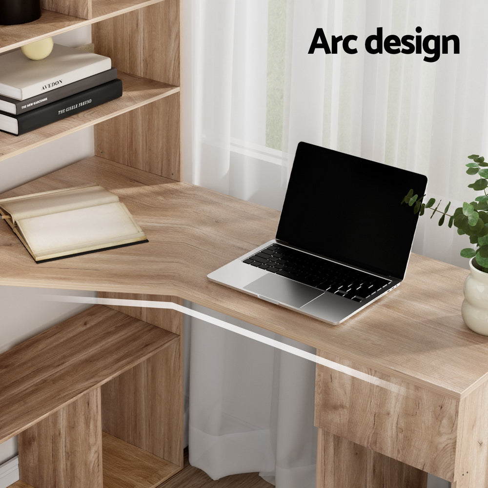 Alderon Computer Desk with Bookshelf – Oak – 120 cm