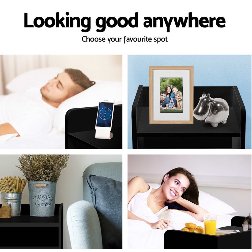 Fara Bedside Table – Black – 1 Drawer