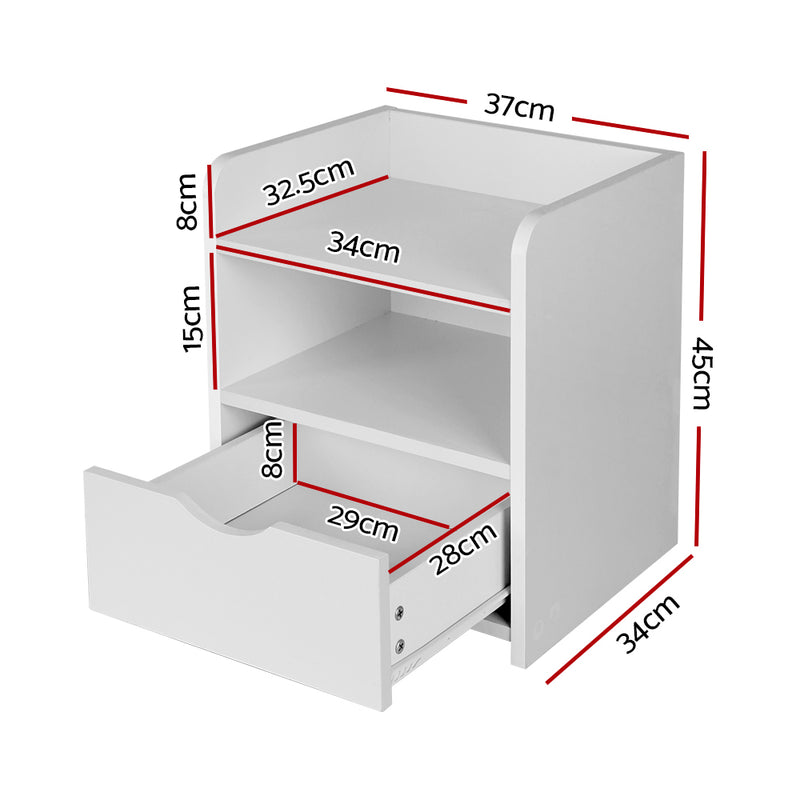 1 Drawer Bedside Table with Shelf - White