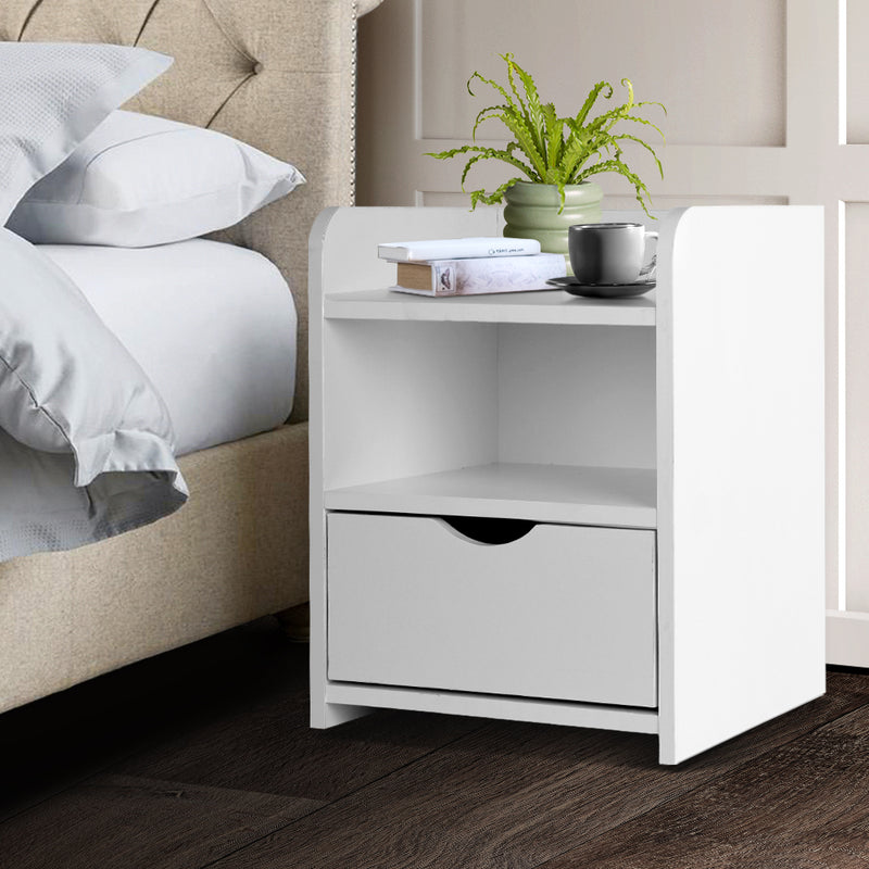 1 Drawer Bedside Table with Shelf - White