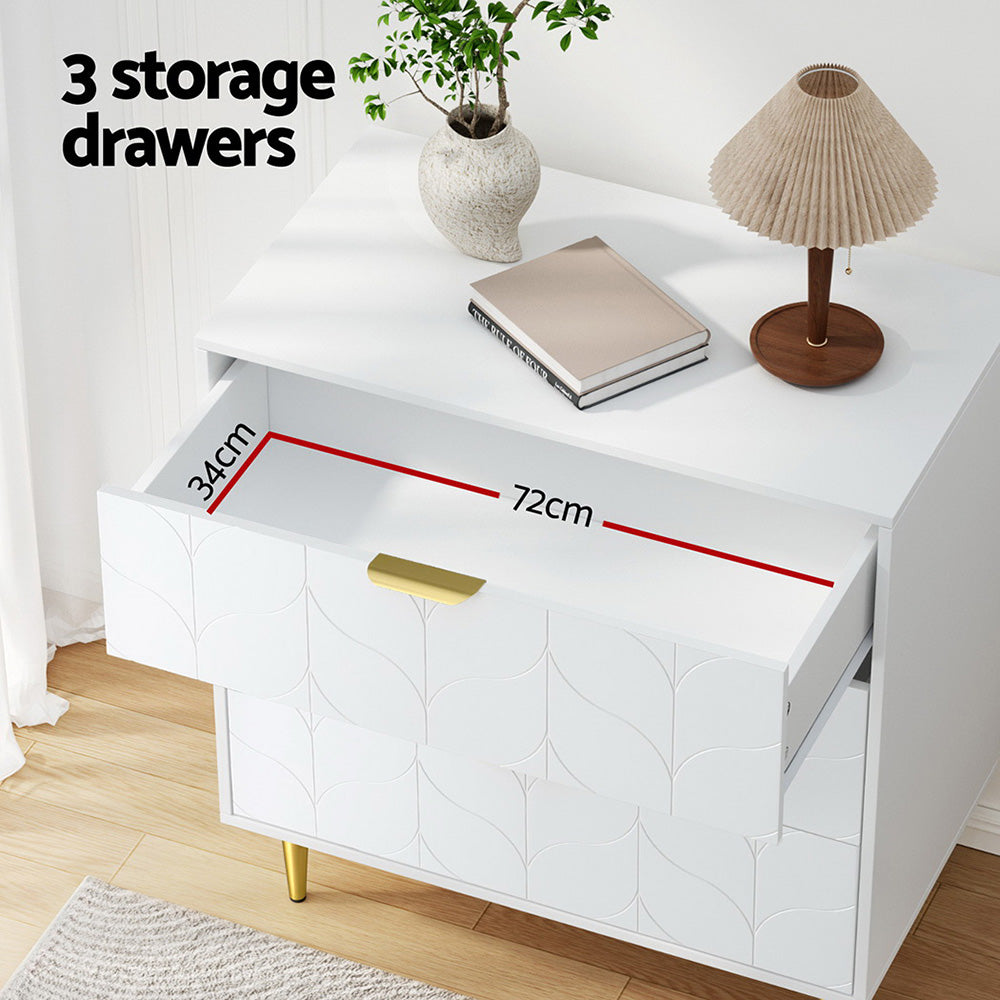 Kastor Lowboy Chest of Drawers – White – 3 Drawer