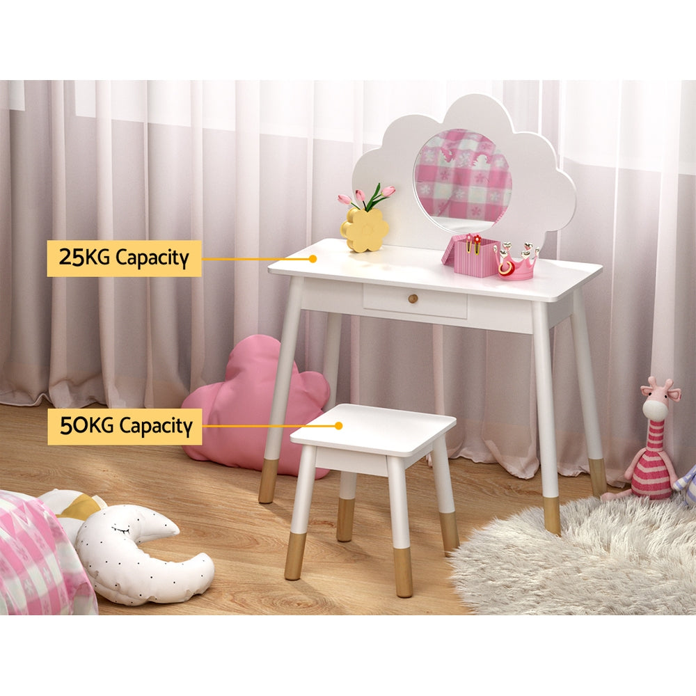 Cloud Kids Dressing Table & Stool Set – White – Standard