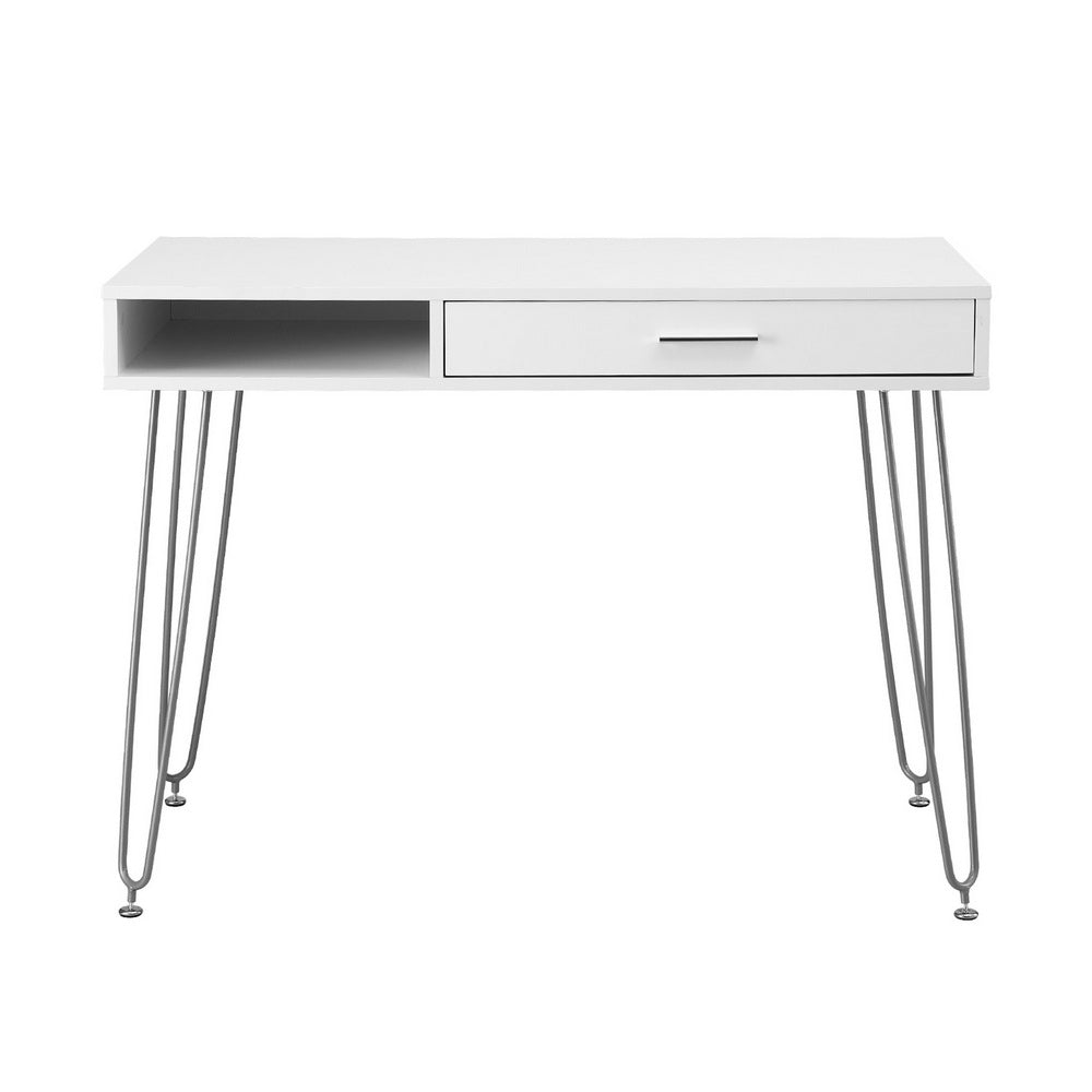 Valentina Compact Desk with Storage – White – 100 cm