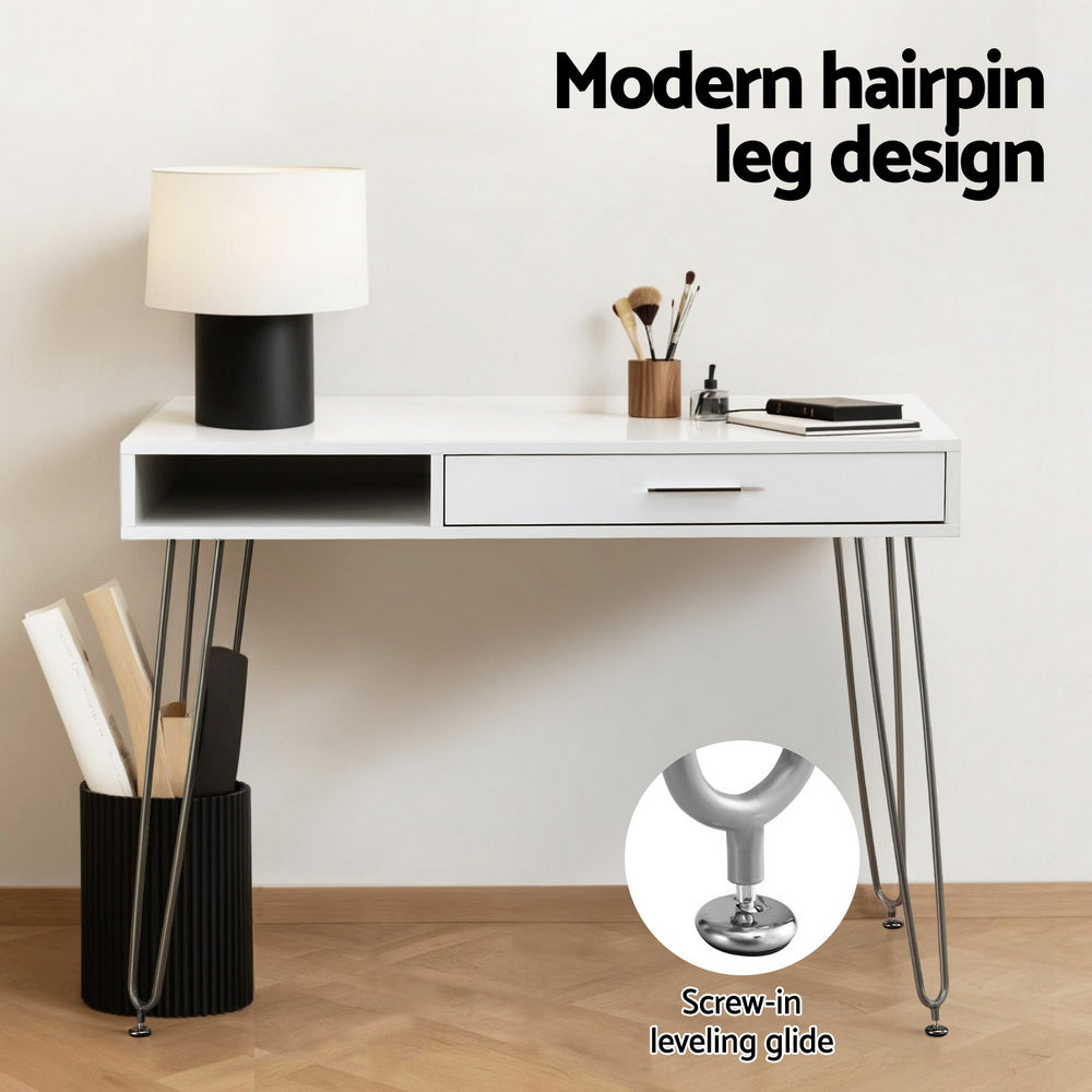 Valentina Compact Desk with Storage – White – 100 cm