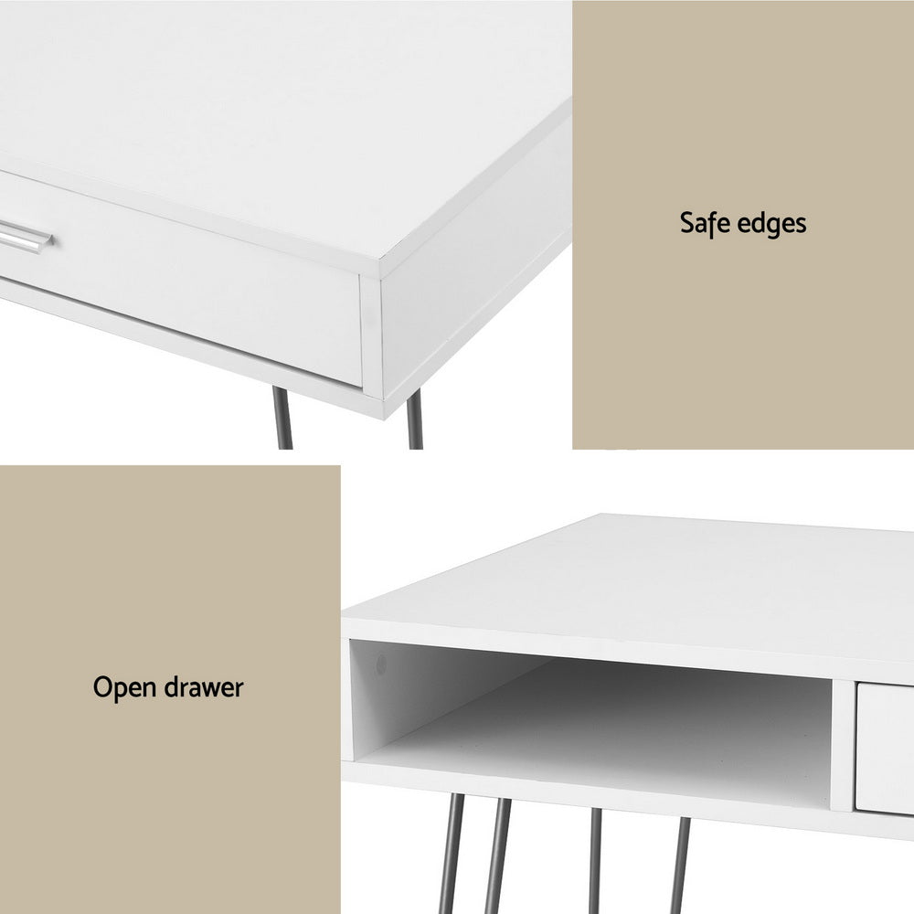 Valentina Compact Desk with Storage – White – 100 cm